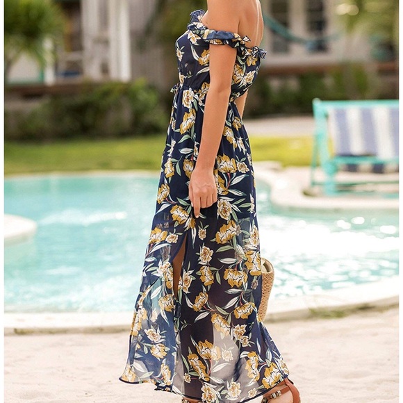 Floral One-Shoulder Cut-Out Slit Maxi Dress